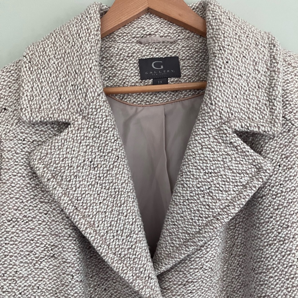 GALLERY New York Cream & Tan Tweed Coat Size 1X - Picture 3 of 14